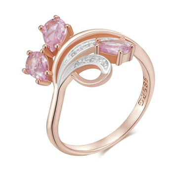 Hot Shiny Pink AAA Zircon Crystal Flower 14K Rolled Rose Gold and Silver Colour Mix Ring For Women - Daily Jewellery